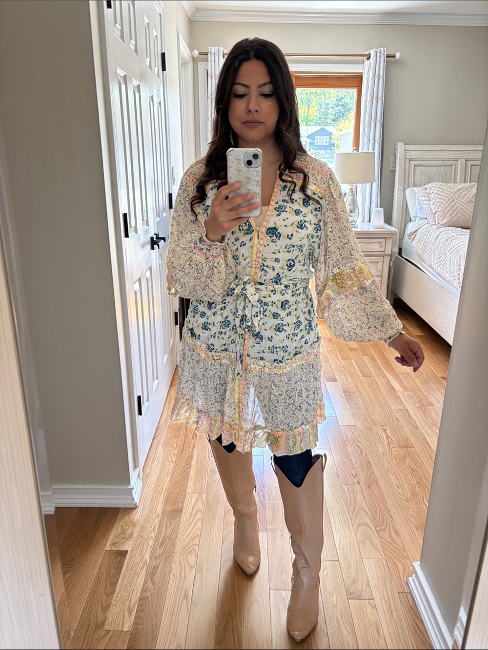 Balloon sleeve tie front dress